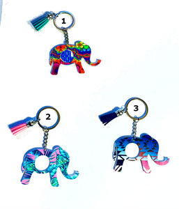 Elephant Personalized Monogram Keychain Key Ring Acrylic Vinyl- Gift for Mom - 3" - White Elephant Gift - Choose Pattern, Monogram/Color