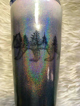Load image into Gallery viewer, Bear Trees Silhouette Holographic Glitter Tumbler - Silver, Grey, Black - Insulated - 20 oz - Outdoors, Wilderness, Cabin, Lodge, Rustic