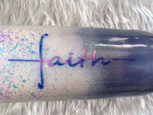 Load image into Gallery viewer, Faith Cross Holographic Glitter Tumbler - White, Purple, Blue - Christian, God, Believer Gift, Faith Tumbler - Faith Cup - Insulated - 20 oz