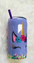 Load image into Gallery viewer, Unicorn Personalized Name Holographic Glitter Lavender Cup Stainless Steel with Straw - Insulated - Gift for Girl - 12 oz - FREE SHIPPING