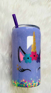 Unicorn Personalized Name Holographic Glitter Lavender Cup Stainless Steel with Straw - Insulated - Gift for Girl - 12 oz - FREE SHIPPING