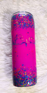 Pawprint Heartbeat Thermal Glittered Color Changing Thermal Tumbler with Lid - Purple/Pink - Dog - Cat - Vet - Insulated - 20 oz