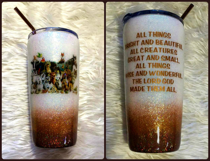 All Things Great and Small Animal Holographic Glitter Tumbler Cup - Vet Gift - Dog, Cat, Goat, Cow, Horse, Farm, Animal Lover Gift - 20 oz