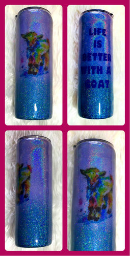 Nigerian Dwarf Goat Kid Holographic Glitter Tumbler - Dairy Goat - Life is Better With a Goat - Insulated - 4-H - 20 oz - FREE SHIPPING