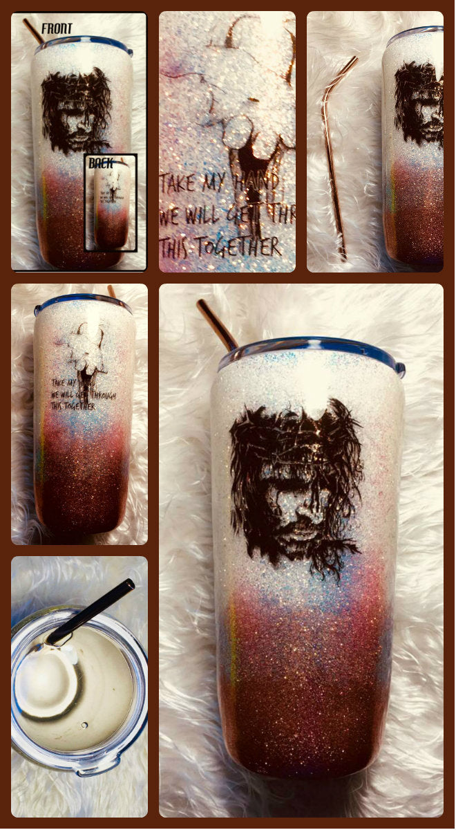 Tumbler Jesus Bible Verse Holographic Glitter Tumbler Cup Stainless Steel with Straw - Insulated - Gift for Woman - 20 oz - FREE SHIPPING
