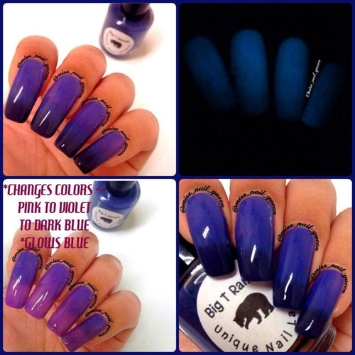 Color Changing Thermal Nail Polish - Ombre Pink to Violet to Dark Blue - Glows Blue - 