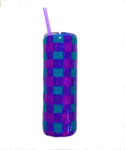 Buffalo Plaid Nigerian Dwarf Dairy Goat Flower Cutout Holographic Glitter Tumbler - Purple and Teal - Insulated - Gift for Mom - 20 oz
