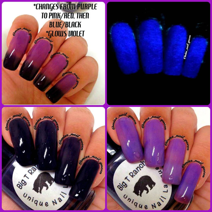 Color Changing Thermal Nail Polish - Ombre Purple/Pink-Red/Blue-Black - Glows Violet - 