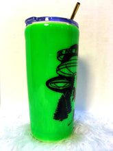 Load image into Gallery viewer, Alien UFO Glow in the Dark Green Tumbler Cup Stainless Steel with Straw - Insulated - Optional UV Flashlight - 20 oz - Teen Gift - Space