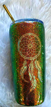 Load image into Gallery viewer, Dream Catcher Holographic Color Shifting Rust Brown Green Glitter Tumbler Cup Stainless Steel with Straw - Insulated - 20 oz