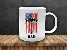 Load image into Gallery viewer, Military Flag Mug, Veteran Gift, American Flag Mug, Army, Fathers Day Mug, Personalized Mug, Manly Gifts for Dad, Coffee Mug for Guys