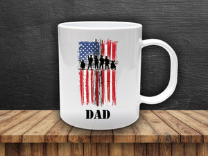 Military Flag Mug, Veteran Gift, American Flag Mug, Army, Fathers Day Mug, Personalized Mug, Manly Gifts for Dad, Coffee Mug for Guys