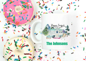 Happy Camper Personalized Mug - Gift for Mom, Grandma, Couples Gift, Mother's Day, Camper Retro Camping Coffee Mug, Nature and Outdoors