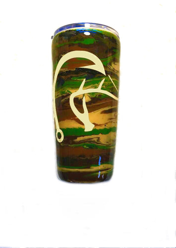 Camo Duck Deer Fish Hook Tumbler - Hunter, Hunting, Fishing - Gift for Dad - Brown, Green, Tan, Black - Insulated - 20 oz