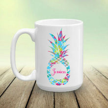 Load image into Gallery viewer, Pineapple Personalized Name Monogram Coffee Mug, Tropical Mug, Choose Pineapple Pattern and Name/Monogram, Pineapple Gift, Pineapples