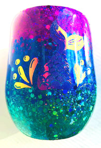 Mermaid Holographic Glitter Stemless Wine Tumbler Stainless Steel with Lid - Mermaid Tail - Mermaid Splash - Under the Sea Party