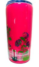 Load image into Gallery viewer, Flowers and Fence Thermal Color Changing Tumbler with Lid and Straw - Pink/Red - Mood Tumbler - Gift for Mom, Grandma - Insulated - 20 oz