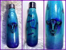 Load image into Gallery viewer, Cow Holographic Glitter  Thermal Bottle - Peace, Love, Cows - Mint and Purple - Retro Flowers - 17 oz - Insulated - Stainless Steel