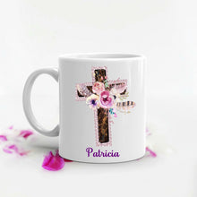 Load image into Gallery viewer, Cross Personalized Coffee Mug - Cup Gift - Flowers Cross - Christian, Religious Coffee Cup - Faith Mug, Christian Mug, Gift for Mom, Grandma