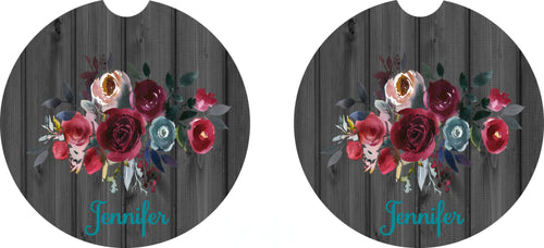Floral Wood Personalized Car Coasters, Flower Coaster, Personalized Coasters, Sandstone Car Coasters, Car Accessories, Custom Car, Set of 2