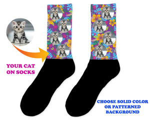 Custom Cat Photo Socks - Personalized Cat Socks - Custom Cat Birthday Gifts - Cat Lover Socks - Custom Photo Gift - Pet Photo Socks