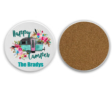 Load image into Gallery viewer, Happy Camper Coasters - Camping - Personalized - Customized - Wedding Gift - Couples Gift - Traveling - Gift for Mom, Mother&#39;s Day, Set of 4