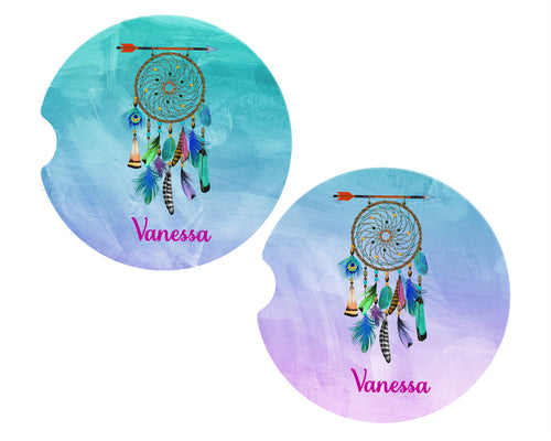 Dream Catcher Personalized Car Coasters, Boho Coaster, Personalized Coasters, Sandstone Car Coasters, Car Accessories, Custom Car, Set of 2