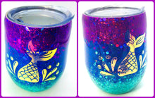 Load image into Gallery viewer, Mermaid Holographic Glitter Stemless Wine Tumbler Stainless Steel with Lid - Mermaid Tail - Mermaid Splash - Under the Sea Party