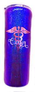 Nurse Tumbler, Personalized, Caduceus Holographic Purple/Blue Glitter Tumbler Gift, Nursing Graduation Gift, Nurse Caduceus Travel Mug