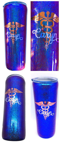 Nurse Tumbler, Personalized, Caduceus Holographic Purple/Blue Glitter Tumbler Gift, Nursing Graduation Gift, Nurse Caduceus Travel Mug