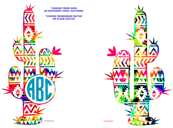 Cactus Monogram Personalized Vinyl Decal Sticker - Cacti, Succulent - Choose Size, Pattern, Style - Water Bottle, Laptop, Tumbler, Window