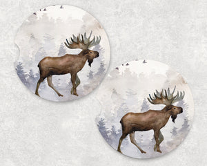 Moose Car Coasters - Personalized - Customized - Gift for Man - Dad Gift - Father's Day Gift - Custom Gift - Auto Accessories - Set of 2