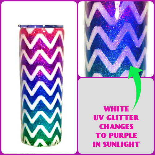 Chevron Ombre Holographic UV Glitter Tumbler - Pink, Purple, Blue, Teal, Green - Stainless Steel, Insulated, 20 oz - Mom Gift, Gift for Her