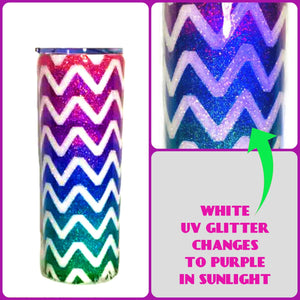 Chevron Ombre Holographic UV Glitter Tumbler - Pink, Purple, Blue, Teal, Green - Stainless Steel, Insulated, 20 oz - Mom Gift, Gift for Her