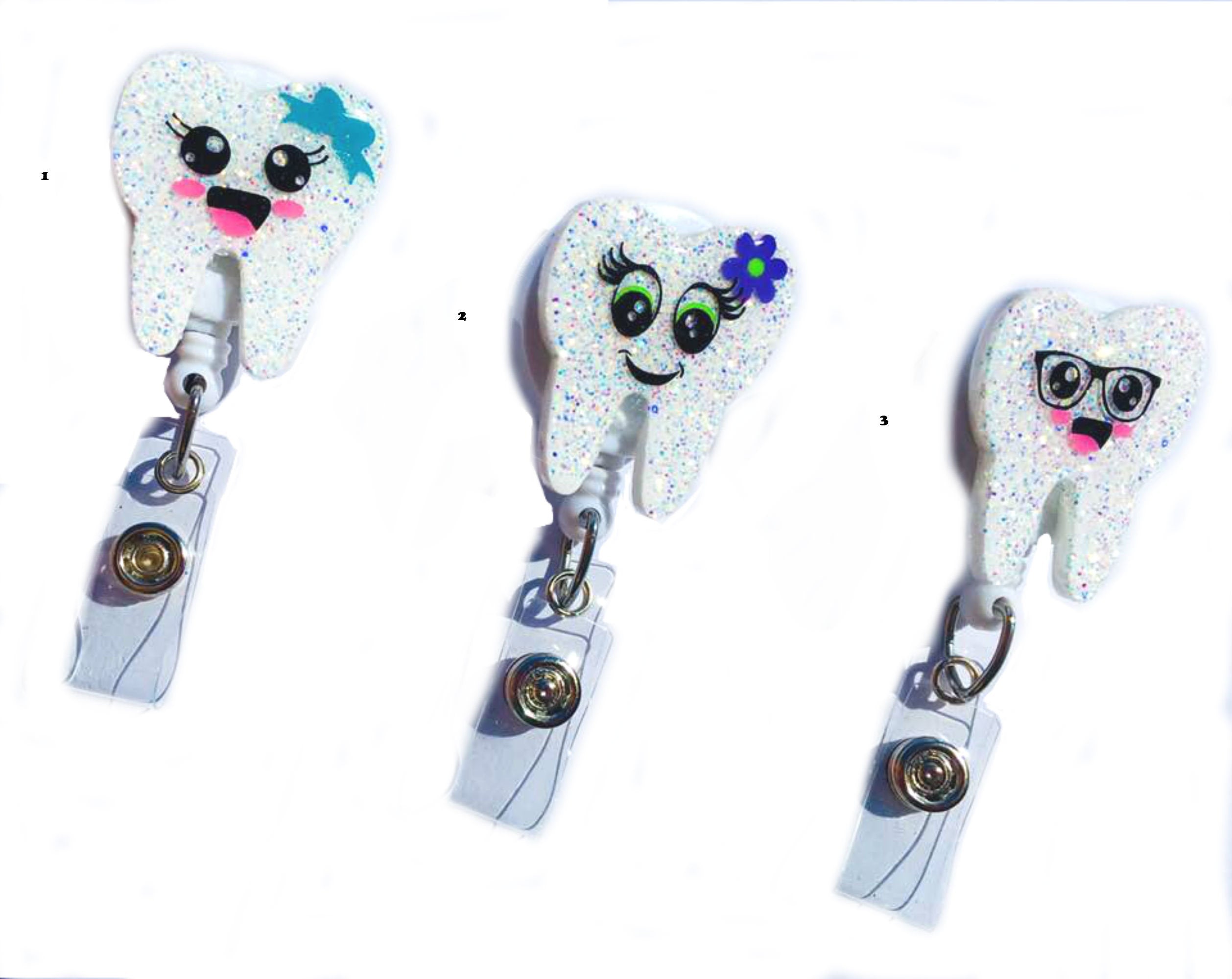 Dental Badge Reel, Da Dental Assistant Accessories Badge Holder ID Card Name Clip Retractable Lanyard | Funny Cute Glitter Toothbrush Tooth Medical