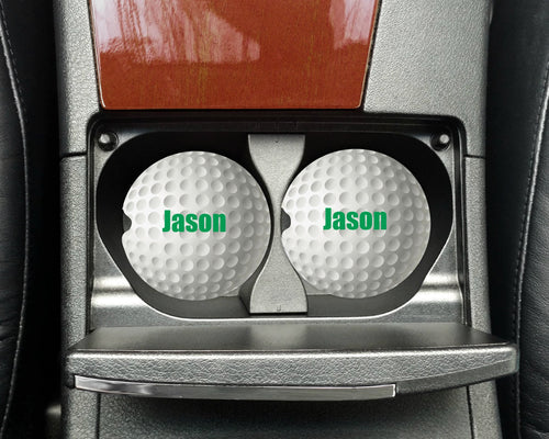 Golf Ball Personalized Car Coasters, Dad Gift, Golfer Car Coasters, Sandstone Car Coasters, Car Accessories, Custom, Father's Day, Set of 2