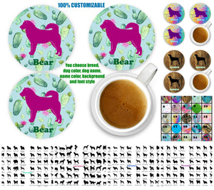 Dog Breed Personalized Coasters, 100% Custom, You Choose Breed, Name/Color, Background, Dog Lover Gift, Mom Gift, Wedding Gift, Set of 4