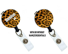 Load image into Gallery viewer, Badge Reel Holder for Teachers, Personalized Retractable Nurse ID Badge Reel, Cheetah ID Holder, name badge holder, ID badge holder clip