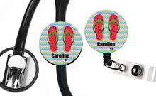 Load image into Gallery viewer, Stethoscope Badge Reel ID Tag Flip Flops, Nurse Stethoscope Tag, Teacher Badge Reel, Flip Flop Badge Reel, Nursing Student Gift, Watermelon