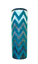 Load image into Gallery viewer, Chevron Glitter Ombre Holographic Tumbler, Personalized, Teal, White, Black - Stainless Steel, Insulated - You Choose Colors - Travel Cup