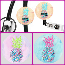 Load image into Gallery viewer, Stethoscope Badge Reel ID Tag Pineapple Personalized, Nurse Stethoscope Tag, Teacher Name Badge Reel, Badge Reel, Nursing Student Gift
