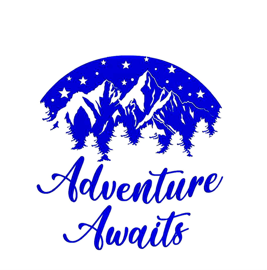 Adventure Awaits Travel RV Camping Vinyl Decal Sticker Custom Car Window Laptop Tumbler Water Bottle Bumper - You Choose Size and Color