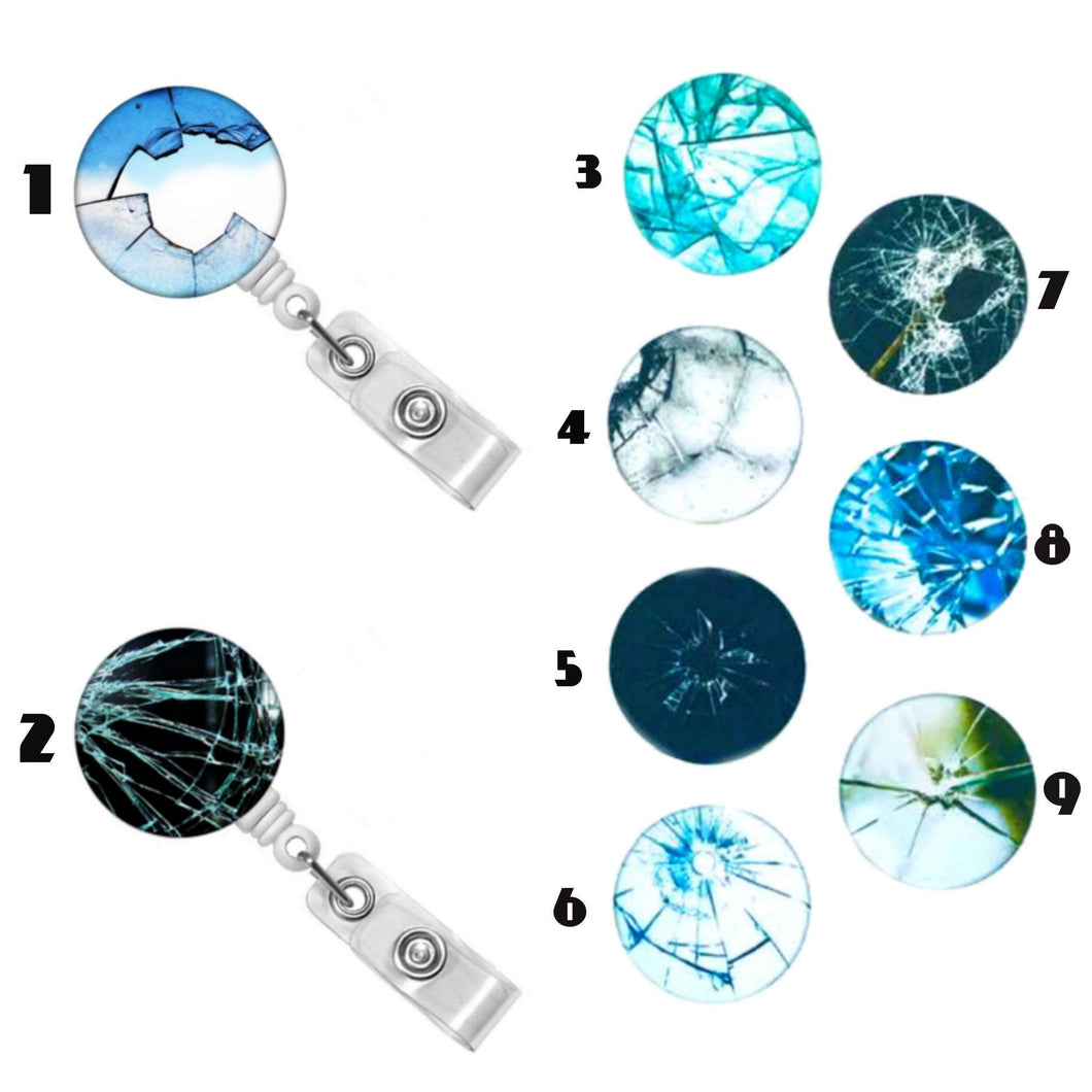 Badge Reel for Men, Name Badge Holder Gift for Him Broken Cracked Glass Retractable ID Badge Clip, RN Badge Pull Nursing Student Gift, Nurse