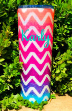 Load image into Gallery viewer, Chevron Neon Ombre Holographic UV Glitter Tumbler - Personalized, Neon Colors Orange Pink Purple Blue Teal - Stainless Steel, Insulated