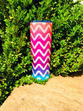 Load image into Gallery viewer, Chevron Neon Ombre Holographic UV Glitter Tumbler - Personalized, Neon Colors Orange Pink Purple Blue Teal - Stainless Steel, Insulated