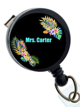 Load image into Gallery viewer, Teacher Name Badge Holder, Retractable Teacher ID Badge Reel, Tropical Flower Badge Holder for Teacher, ID Badge Holder, Back to School