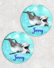 Load image into Gallery viewer, Dolphin Personalized Car Coasters Set of 2 - Customized - Beach, Ocean, Water, Fish, Dolphins - Gift for Mom - Custom Gift - Car Accessories