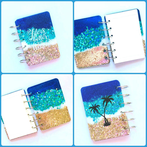 Beach Glitter Notebook, Life is Better at the Beach, Palm Trees, Ocean, Handmade Notebook, Glitter Notebook, Notebook Cover, Epoxy Notebook