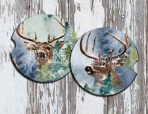 Deer Personalized Car Coasters Set of 2 - Customized - White Tail Deer, Hunting - 2 Designs - Gift for Dad - Custom Gift - Auto Accessories