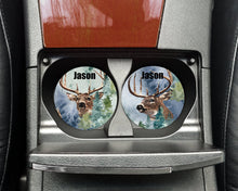 Load image into Gallery viewer, Deer Personalized Car Coasters Set of 2 - Customized - White Tail Deer, Hunting - 2 Designs - Gift for Dad - Custom Gift - Auto Accessories